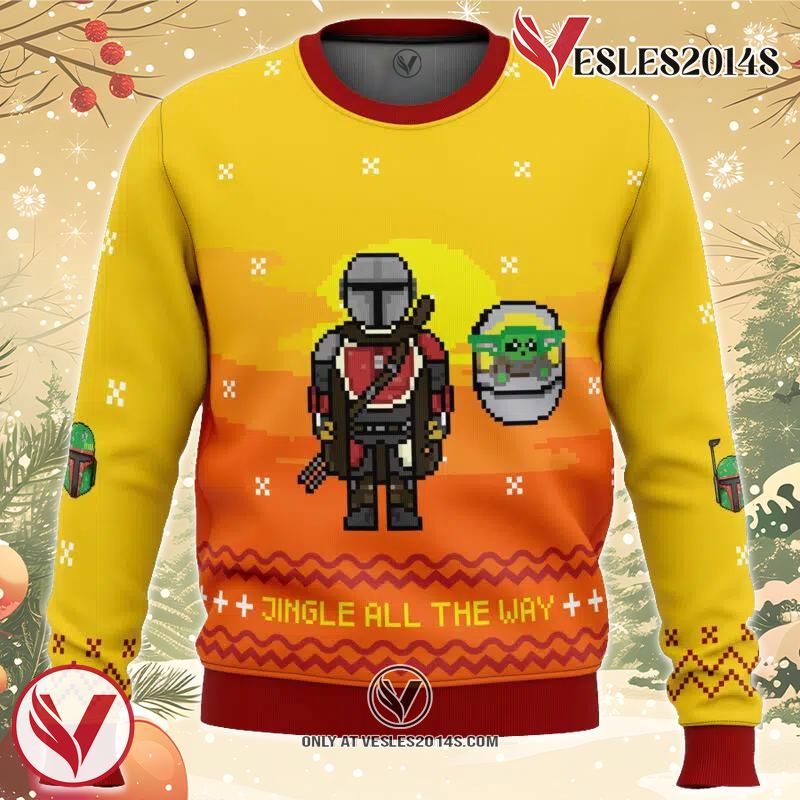 Jingle All The Way Mandalorian Ugly Christmas Sweater, Unique Christmas Gift For Fans - Vesles2014S