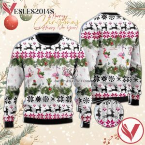 Jingle Bells And Pink Flamingo Xmas Ugly Sweater, Unique Winter Outfits For Fans - Vesles2014S  1