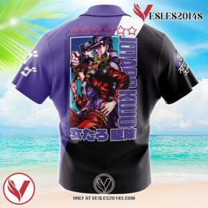 Jotaro Kujo Jojo’s Bizarre Adventure Hawaiian Button Up Shirt, Perfect Gifts For Anime Lovers - Vesles2014S l6o 1