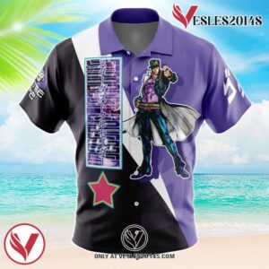 Jotaro Kujo Jojo’s Bizarre Adventure Hawaiian Button Up Shirt, Perfect Gifts For Anime Lovers - Vesles2014S l6o