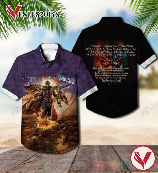 Judas Priest Redeemer of Souls Purple Black Album Hawaiian Shirt, Best Gift For Music Lovers Vesles2014S