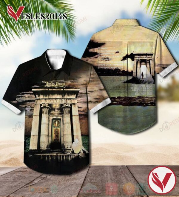 Judas Priest Sin After Sin Green Yellow Album Hawaiian Shirt, Best Gift For Music Lovers Vesles2014S