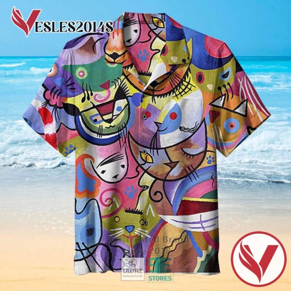 Kandinsky's Cats Canvas Print Casual Hawaiian Shirt, Best Gifts For Summer Vesles2014S 3