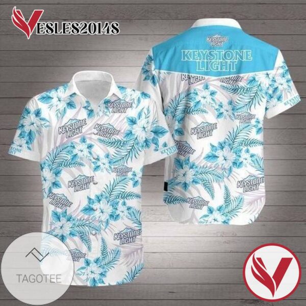 Keystone Light Beer Hawaiian Tropical Hawaiian Graphic Print Short Sleeve Hawaiian Casual Shirt Vesles2014S