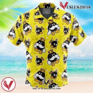 King Bob Omb Mario Bros Hawaiian Button Up Shirt, Perfect Gifts For Anime Lovers - Vesles2014S