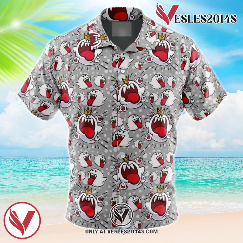 King Boo and Boo Ghosts Mario Bros Hawaiian Button Up Shirt, Perfect Gifts For Anime Lovers - Vesles2014S