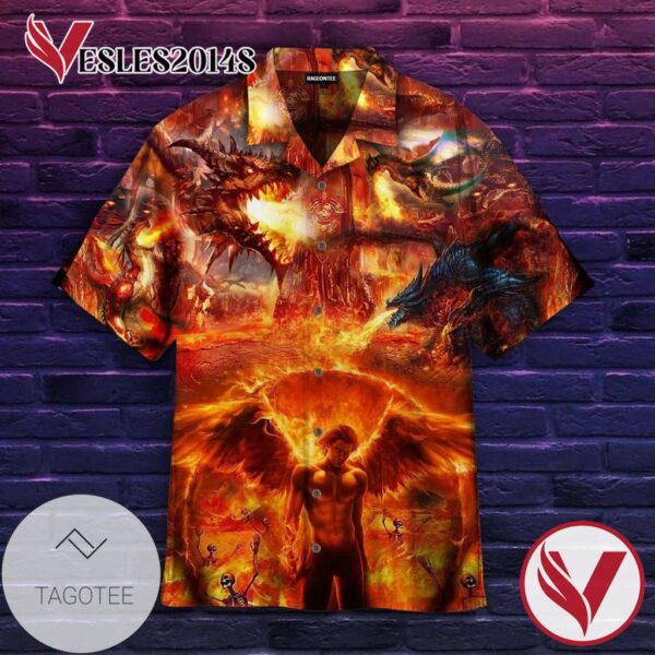 King Of Hell Lucifer Graphic Print Short Sleeve Hawaiian Casual Shirt Vesles2014S 1