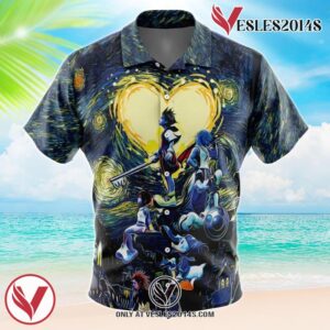 Kingdom Hearts Starry Night Hawaiian Button Up Shirt, Perfect Gifts For Anime Lovers - Vesles2014S