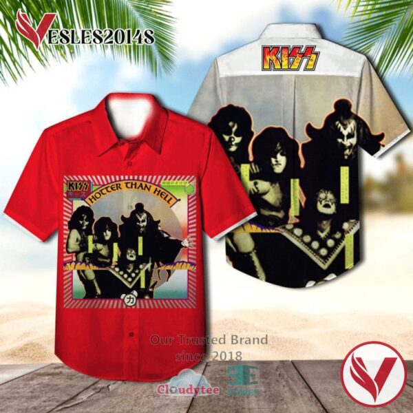 Kiss Band Hotter Than Hell Album Hawaiian Shirt, Best Gift For Music Lovers Vesles2014S