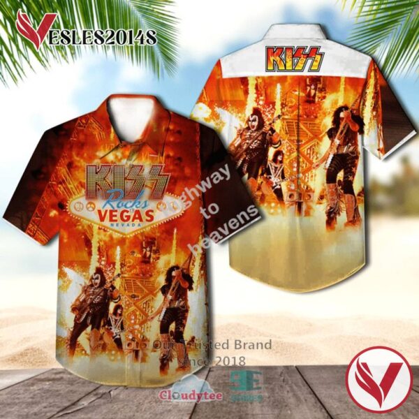 Kiss Band Kiss Rocks Vegas Album Hawaiian Shirt, Best Gift For Music Lovers Vesles2014S