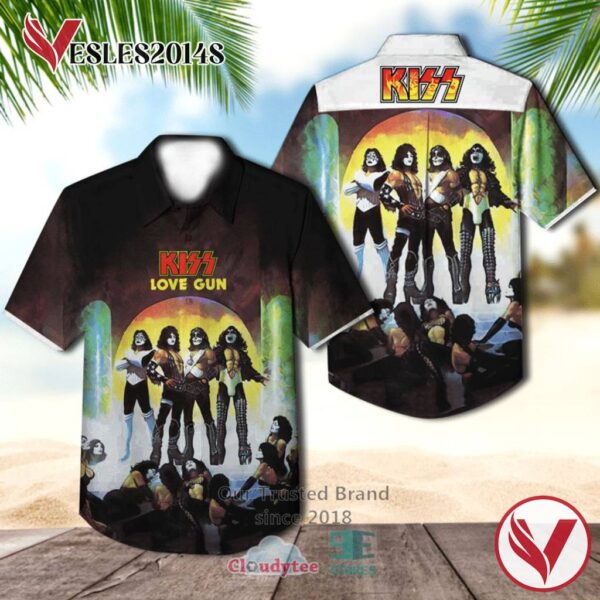 Kiss Band Love Gun Album Hawaiian Shirt, Best Gift For Music Lovers Vesles2014S