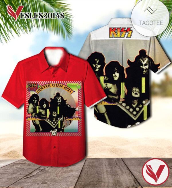 Kiss Hotter Than Hell Album Cover Hawaiian Shirt, Best Gift For Music Lovers Vesles2014S