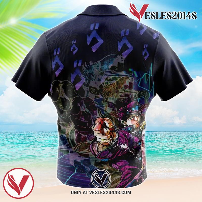 Kujo Jotaro Jojo’s Bizarre Adventure Hawaiian Button Up Shirt, Perfect Gifts For Anime Lovers - Vesles2014S 1