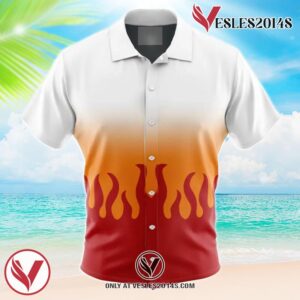 Kyojuro Rengoku Demon Slayer Hawaiian Button Up Shirt, Perfect Gifts For Anime Lovers - Vesles2014S