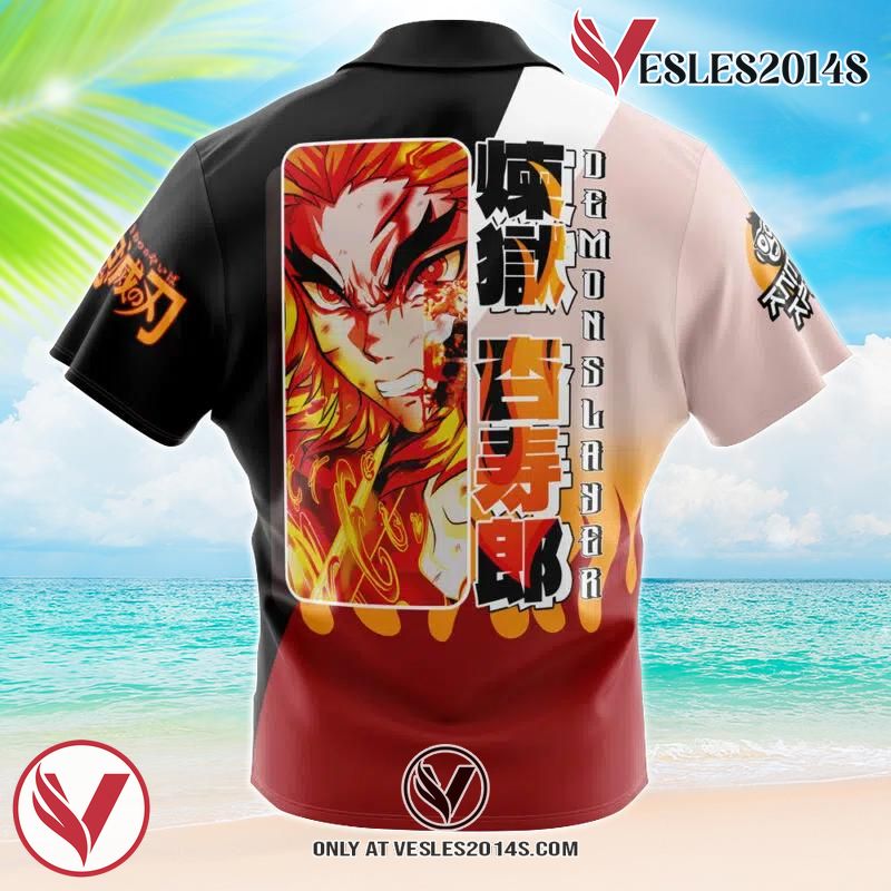 Kyojuro Rengoku Demon Slayer Hawaiian Button Up Shirt, Perfect Gifts For Anime Lovers - Vesles2014S lhP 1