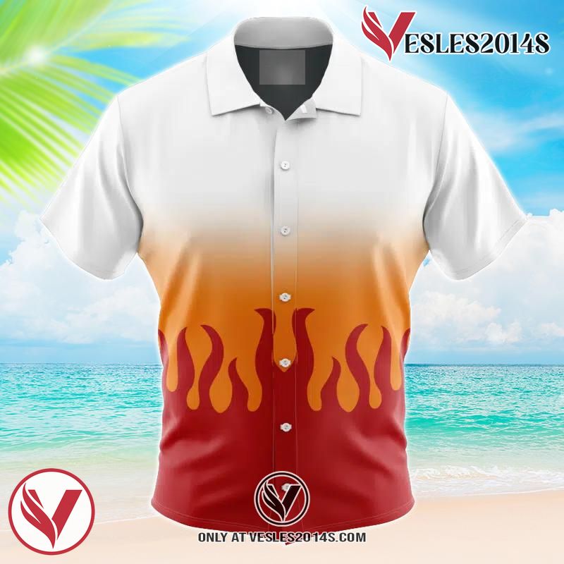 Kyojuro Rengoku Demon Slayer Hawaiian Button Up Shirt, Perfect Gifts For Anime Lovers - Vesles2014S