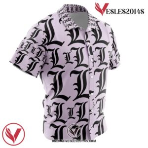 L Symbol Death Note Hawaiian Button Up Shirt, Perfect Gifts For Anime Lovers - Vesles2014S 1