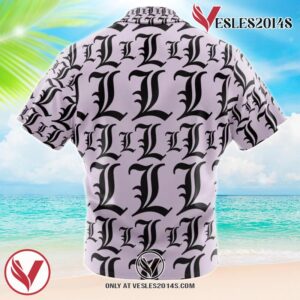 L Symbol Death Note Hawaiian Button Up Shirt, Perfect Gifts For Anime Lovers - Vesles2014S 2
