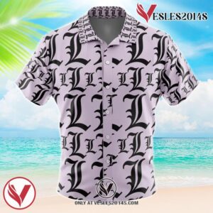 L Symbol Death Note Hawaiian Button Up Shirt, Perfect Gifts For Anime Lovers - Vesles2014S