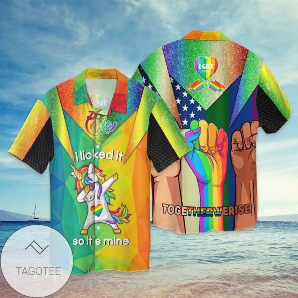 LGBT I Licked It So It's Mine Together We Rise For Men And Women Graphic Print Short Sleeve Hawaiian Casual Shirt Vesles2014S 1