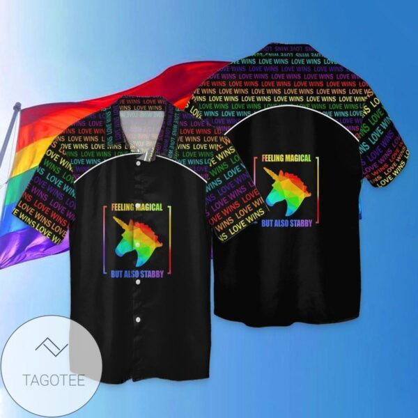 LGBT Love Wins Feeling Magical But Also Stabby For men And Women Graphic Print Short Sleeve Hawaiian Casual Shirt Vesles2014S 1