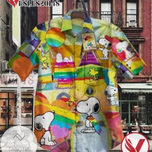 LGBT Snoopy and Woodstock Cartoon Peanuts Graphic Print Short Sleeve Hawaiian Casual Shirt Vesles2014S 1