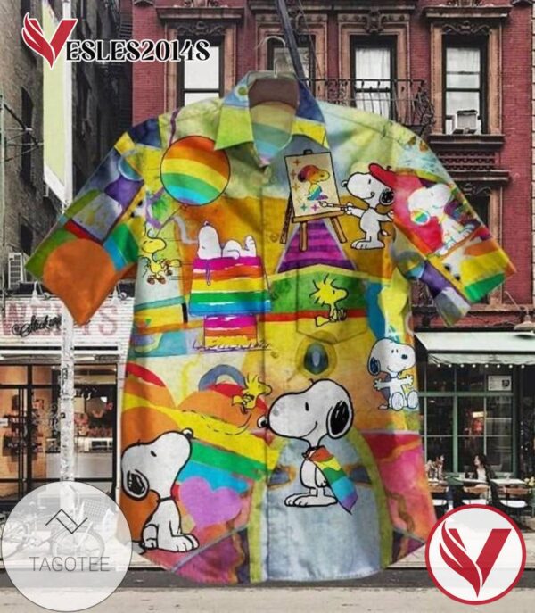 LGBT Snoopy and Woodstock Cartoon Peanuts Graphic Print Short Sleeve Hawaiian Casual Shirt Vesles2014S 1
