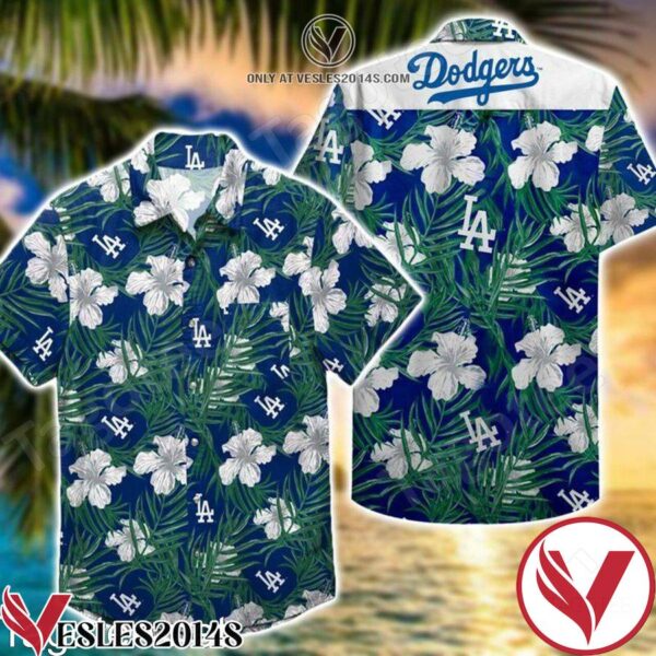 La Dodgers White Hibiscus And Green Palm Leaves Hawaiian Shirt, Unique Gifts For Friends - Vesles2014S 1