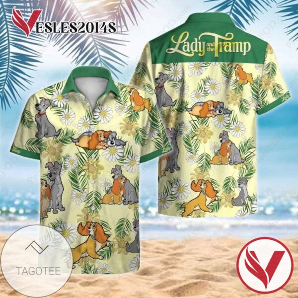 Lady and the Tramp 1955 Hawaiian Graphic Print Short Sleeve Hawaiian Casual Shirt Vesles2014S 1