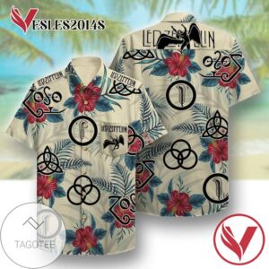 Led Zeppelin Hawaiian II Graphic Print Short Sleeve Hawaiian Casual Shirt Vesles2014S