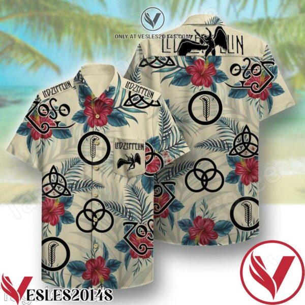 Led Zeppelin Red Hibiscus Flower Hawaiian Shirt, Unique Gifts For Friends - Vesles2014S 1