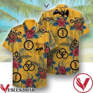 Led Zeppelin Red Hibiscus Flower Yellow Hawaiian Shirt, Unique Gifts For Friends - Vesles2014S 1