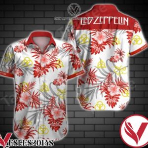 Led Zeppelin Red Tropical Pattern White Hawaiian Shirt, Unique Gifts For Friends - Vesles2014S 1