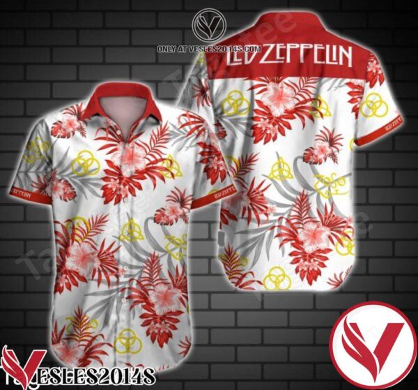 Led Zeppelin Red Tropical Pattern White Hawaiian Shirt, Unique Gifts For Friends - Vesles2014S 1
