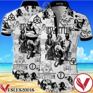 Led Zeppelin Rock Band Black And White Hawaiian Shirt, Unique Gifts For Friends - Vesles2014S 1