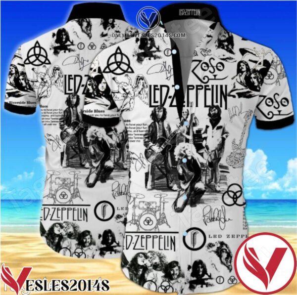 Led Zeppelin Rock Band Black And White Hawaiian Shirt, Unique Gifts For Friends - Vesles2014S 1
