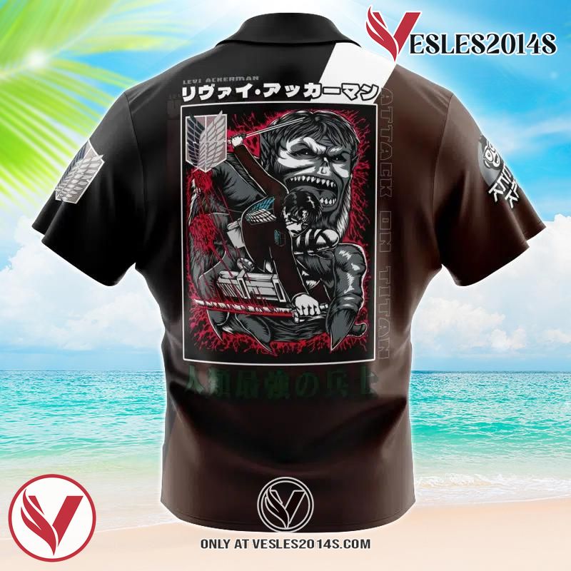 Levi Ackerman x Beast Titan Attack on Titan Hawaiian Button Up Shirt, Perfect Gifts For Anime Lovers - Vesles2014S 1