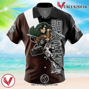 Levi Ackerman x Beast Titan Attack on Titan Hawaiian Button Up Shirt, Perfect Gifts For Anime Lovers - Vesles2014S