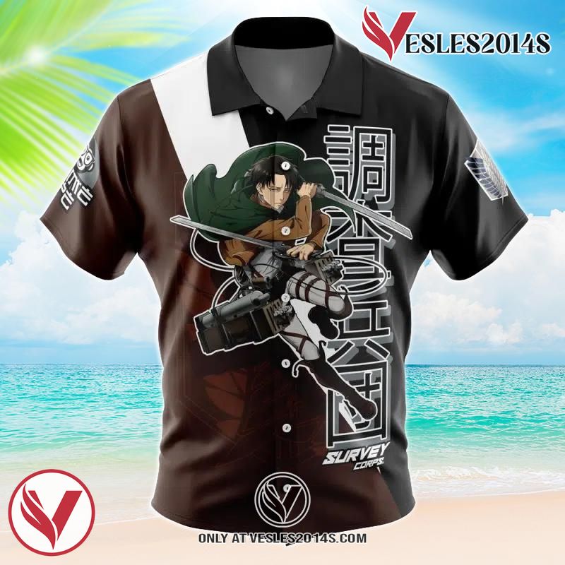 Levi Ackerman x Beast Titan Attack on Titan Hawaiian Button Up Shirt, Perfect Gifts For Anime Lovers - Vesles2014S