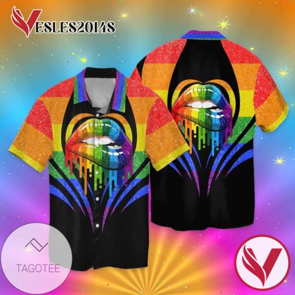 Lgbt Lip Glitter Graphic Print Short Sleeve Hawaiian Casual Shirt Vesles2014S 1