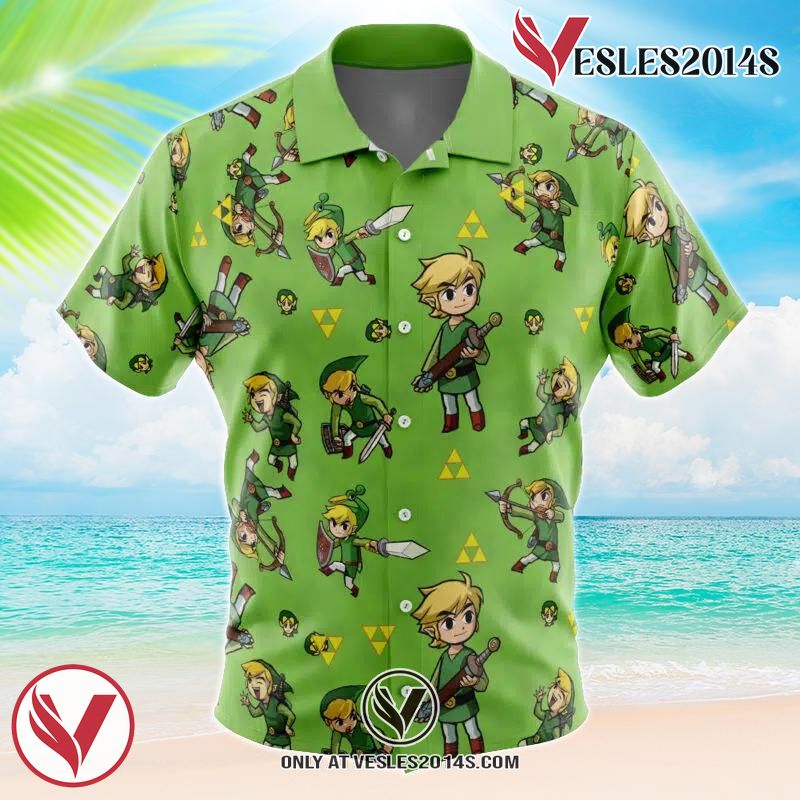 Link Pattern Zelda Hawaiian Button Up Shirt, Perfect Gifts For Anime Lovers - Vesles2014S