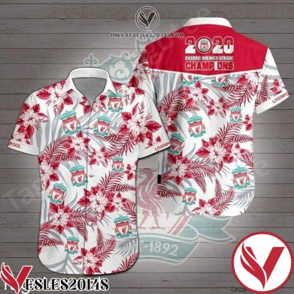 Liverpool 2020 English Premier League Champions Tropical Pattern Grey Leaf Print Hawaiian Shirt, Unique Gifts For Friends - Vesles2014S 1