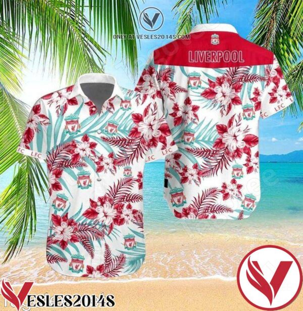 Liverpool Hibiscus Palm Leaves Tropical Red White Hawaiian Shirt, Unique Gifts For Friends - Vesles2014S 1