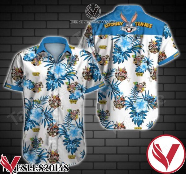 Looney Tunes Blue Tropical Floral White Hawaiian Shirt, Unique Gifts For Friends - Vesles2014S 1