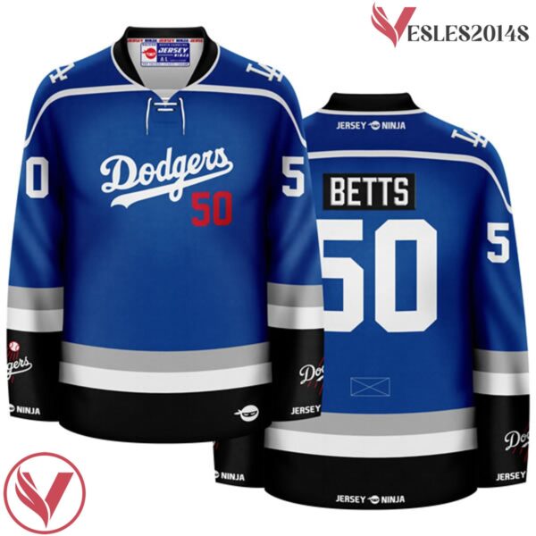 Los Angeles Dodgers Blue Mookie Betts Crossover Hockey Jersey - Vesles2014S
