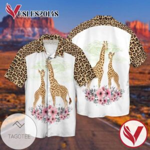 Love Giraffes With Flowers For Men And Women Graphic Print Short Sleeve Hawaiian Casual Shirt Vesles2014S 1