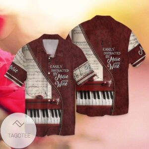 Love Music Easily Distracted By Music And Wine For Men And Women Graphic Print Short Sleeve Hawaiian Casual Shirt Vesles2014S