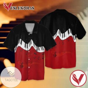 Love Music Piano Graphic Print Short Sleeve Hawaiian Casual Shirt Vesles2014S