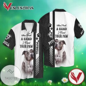 Love Pitbull When I Need A Hand I Found Your Paw Graphic Print Short Sleeve Hawaiian Casual Shirt Vesles2014S