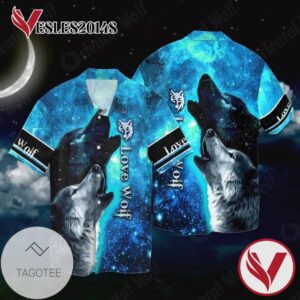 Love Wolf Black And White For Men And Women Graphic Print Short Sleeve Hawaiian Casual Shirt Vesles2014S 1